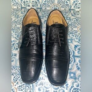 LIBERTYZENO Mens 9 Oxford Leather Burnished Toe Croco Lizard Print Lace up shoes